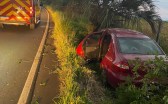 Idoso fica ferido após sair da pista com veículo e colidir contra árvore