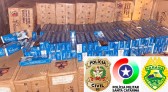 Ação conjunta das forças de segurança resulta na apreensão de carreta carregada com vinhos e cigarros