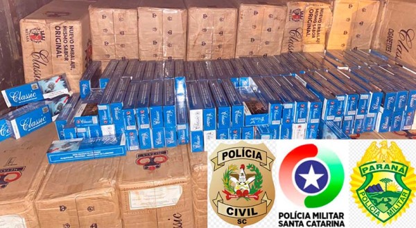 Ação conjunta das forças de segurança resulta na apreensão de carreta carregada com vinhos e cigarros