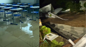 Ventos fortes causam estragos e deixam salas de escola alagadas
