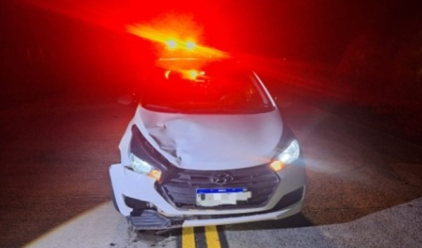 Carro sofre danos ao atropelar bovino em rodovia no Oeste