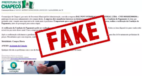 Criminosos usam nome da prefeitura de Chapecó para aplicar golpes com falso email
