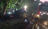 Saída de pista seguida de colisão contra árvore deixa um ferido preso às ferragens na BR-282