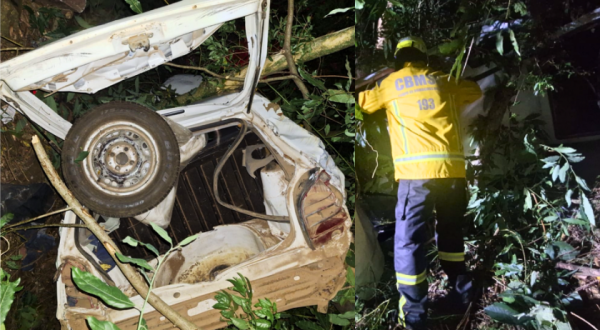 Carro despenca de ribanceira de 40 metros na BR-163; jovem de 21 anos fica ferido
