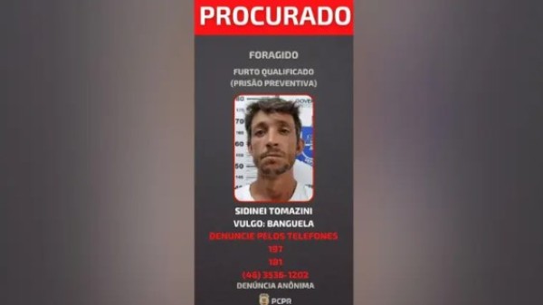 Polícia Civil divulga foto de foragido suspeito de furtar 12 câmeras de monitoramento