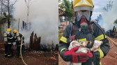 Bombeiros são mobilizados para atender um incêndio em residência e acabam salvando uma família de gatos