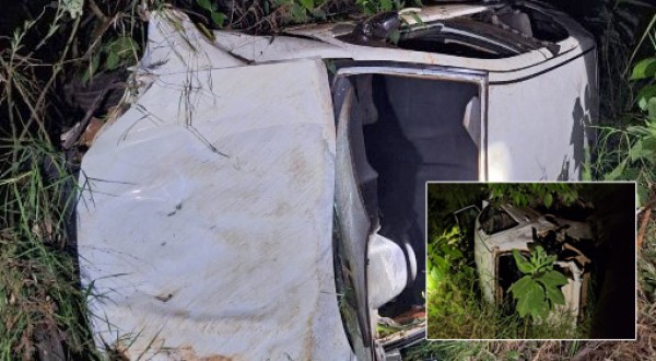Saída de pista seguida de capotamento deixa dois feridos na BR-163
