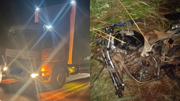 Homem de 26 anos morre em colisão entre moto e caminhão na BR-280