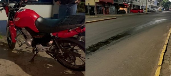 Óleo na pista provoca queda de motociclista e choque contra caminhão