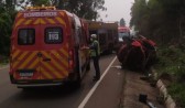 Acidente entre caminhão e carros deixa uma vítima encarcerada na SC-157, no Oeste de SC