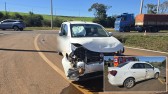 Colisão entre Fiat Mobi e Chevrolet Cobalt foi registrada no acesso à nova Aduana de Cargas, na BR-163