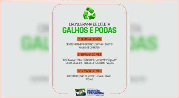 Prefeitura divulga cronograma para recolhimento de galhos e podas