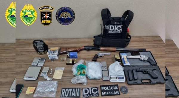 Polícia Militar do Paraná e Polícia Civil de SC prendem três pessoas e apreendem drogas e armas