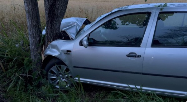 Carro bate em árvore na PR-481 e mulher fica ferida