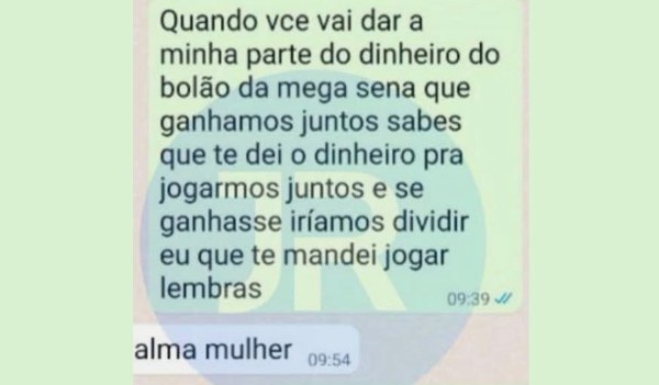 Justiça manda ganhador da Mega-Sena dividir parte de prêmio milionário com mulher após provas no WhatsApp