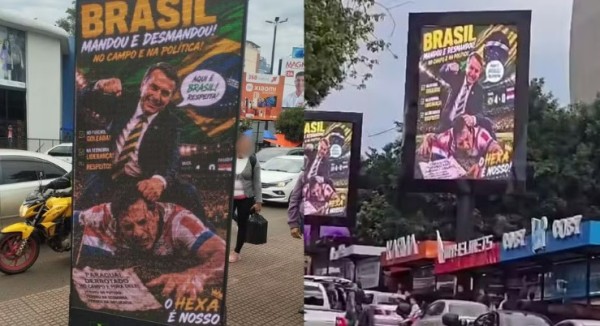 Painéis com montagem de Bolsonaro agredindo jogador paraguaio são desativados após polêmica