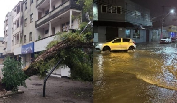 Tempestade alaga ruas e provoca ventos de mais de 100 km/h em SC