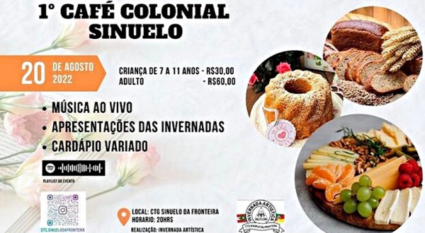 Invernada Artística do CTG realizará I Café Colonial Sinuelo neste sábado (20)