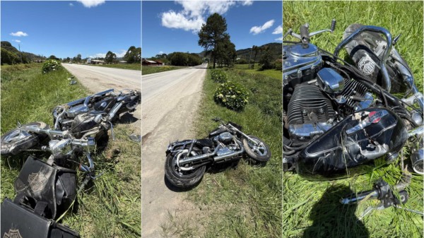 Trator passa por cima de motocicleta parada no acostamento da BR-282