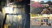 Ônibus com contrabando de cigarros fica destruído após incêndio na BR-158