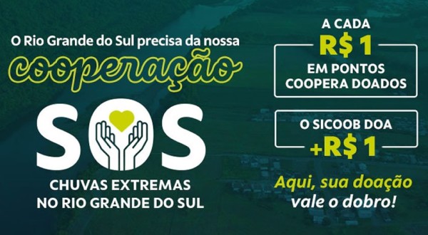 Campanha promovida pelo Sicoob arrecada valor superior a R$ 8,5 milhões para o Rio Grande do Sul