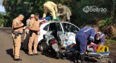 Casal se fere em acidente de moto em Beltrão, uma das vítimas parou em cima de veículo