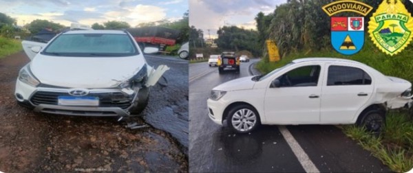 Conversão na rodovia provoca acidente entre dois carros na PR-180