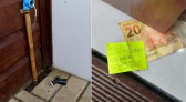 Bilhete anônimo é deixado com dinheiro para ajeitar torneira quebrada