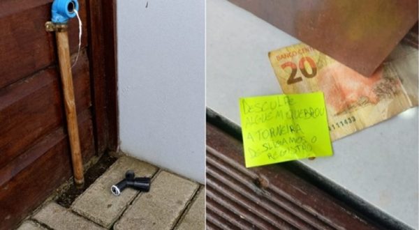 Bilhete anônimo é deixado com dinheiro para ajeitar torneira quebrada