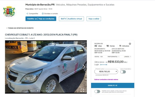 Município realiza leilão online com 37 lotes no dia 8 de julho