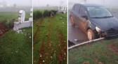 Veículo invade e danifica canteiro do trevo