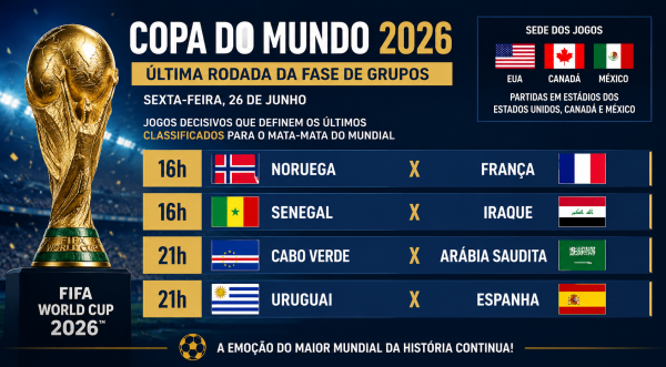 Copa do Mundo 2026 tem França, Espanha e Uruguai em campo nesta sexta-feira (26)