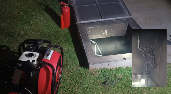 Princípio de incêndio em chafariz de praça mobiliza bombeiros