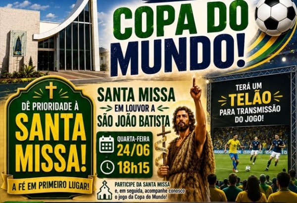 Horário da Santa Missa é antecipado para permitir participação dos fiéis no jogo do Brasil