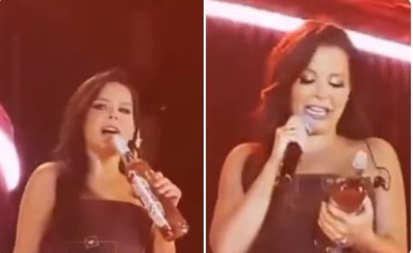 Maiara viraliza após confundir garrafa de pinga com microfone durante show