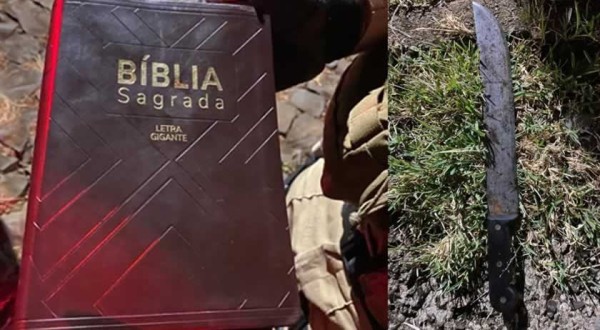 Homem é flagrado batendo na mulher com bíblia e segurando facão