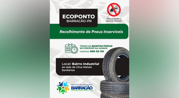 Ecoponto de Barracão recebe pneus inservíveis todas as quintas-feiras