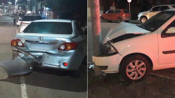 Colisão envolvendo dois automóveis e poste é registrada na Rua Florianópolis