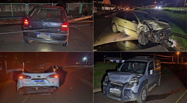 Carro bate em poste e provoca engavetamento na BR-163