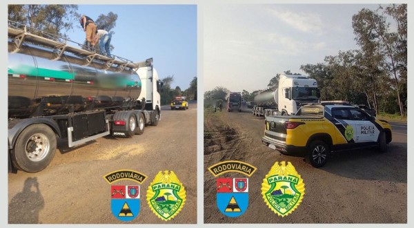 PRE apreende caminhão de transporte de laticínios transportando irregularmente combustível