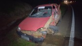 Automóvel fica destruído em colisão na BR 163