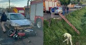Condutor de moto é arremessado dentro do Rio Lonqueador após colisão com carro