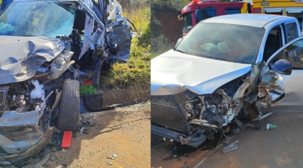 Motorista fica preso nas ferragens em acidente entre veículos