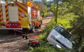 Bombeiros socorrem mulheres após carro sair da pista