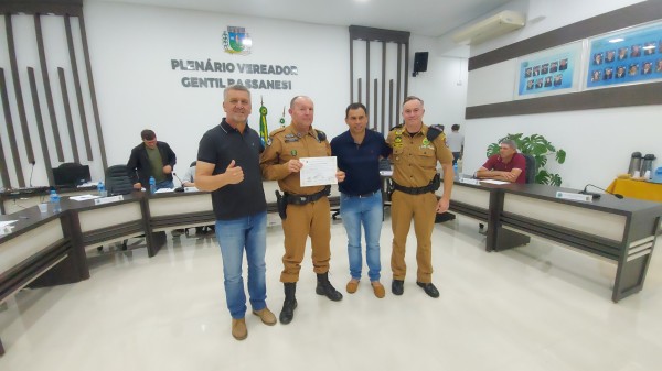 Sargento Sandro Luiz Pereira, da Polícia Militar do Paraná, é homenageado pelo legislativo bonjesuense